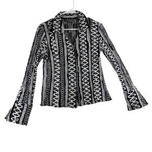 Kenar Long Sleeve Sheer Button Up Blouse Women's 8 Lolita Bell Wrist Lace Ribbon